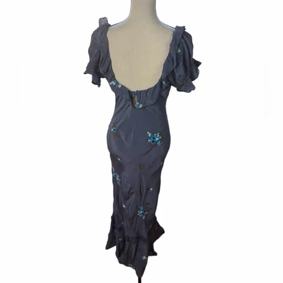 New Free People Bali Santa Cruz Ruffle Blue Floral Embroidered Maxi Dress M - Picture 8 of 16